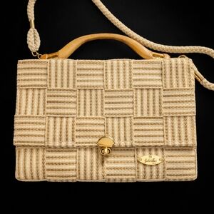 Vintage Gabriella Made in Italy Woven Box Handbag Wood Handle